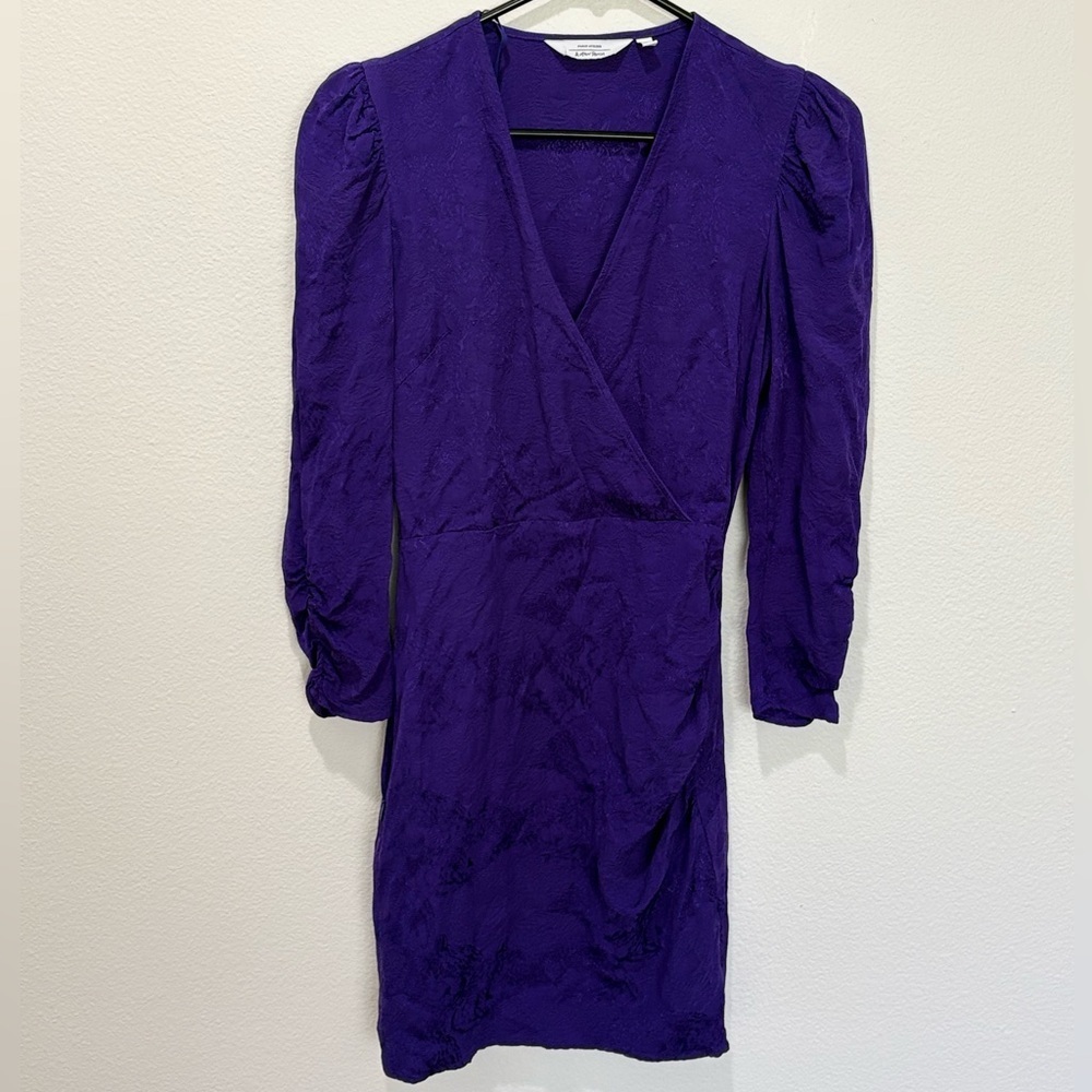 Paris Atelier & Other Stories Purple Jacquard Leopard Ruched Party Dress Size 2